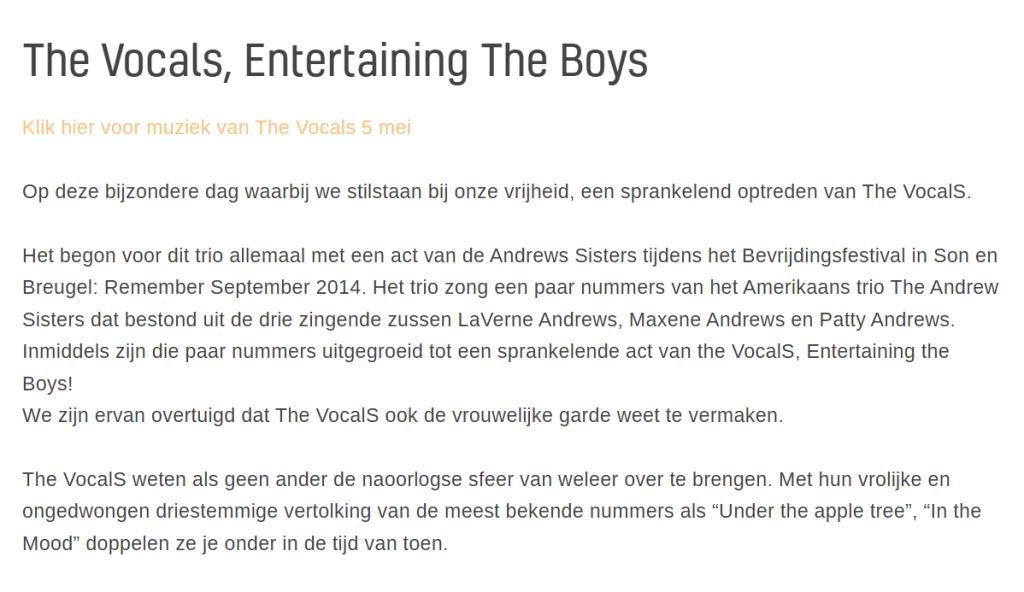 Artikel over The VocalS, Entertaining The Boys